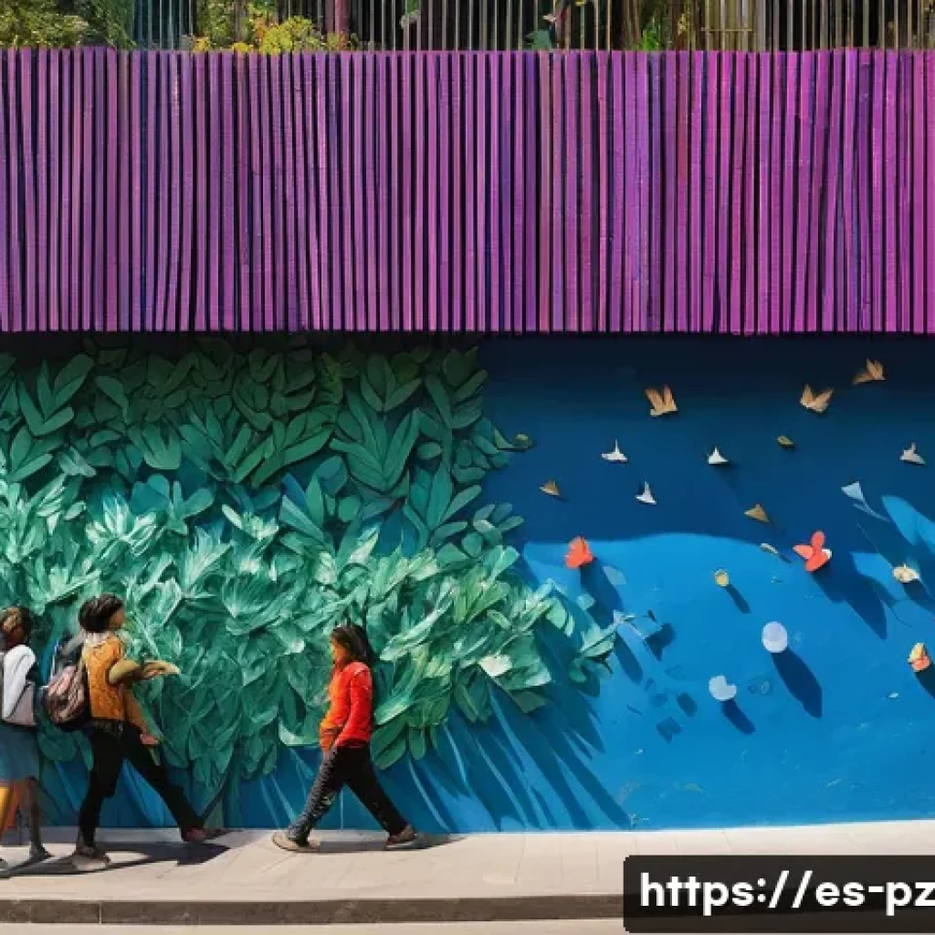 도시 환경에서의 생태 미술 아이디어 - A vibrant urban scene in Mexico City featuring a large living mural covered with native climbing pla...