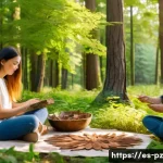 Home 22 자연 감각을 자극하는 미술 프로젝트 - A serene outdoor art workshop scene in a lush park during early autumn, featuring diverse people gen...