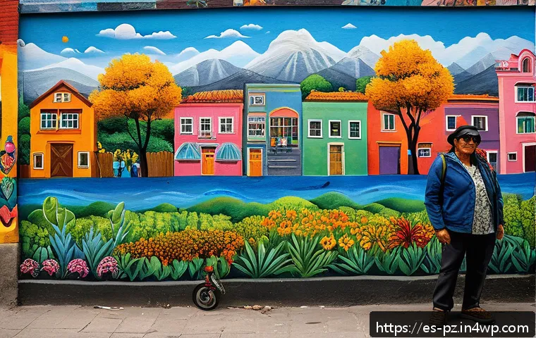 미술을 통한 지속 가능한 개발 교육 - A vibrant community mural in a Latin American urban neighborhood, depicting local biodiversity with ...